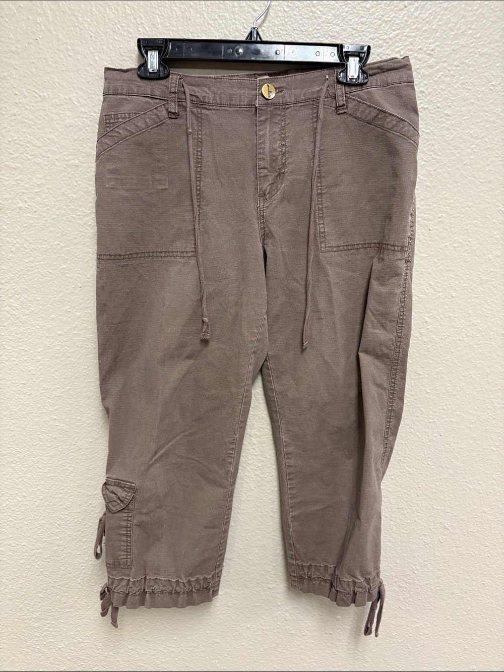 Men's Brown Cargo Crop Pants with Drawstring Hem